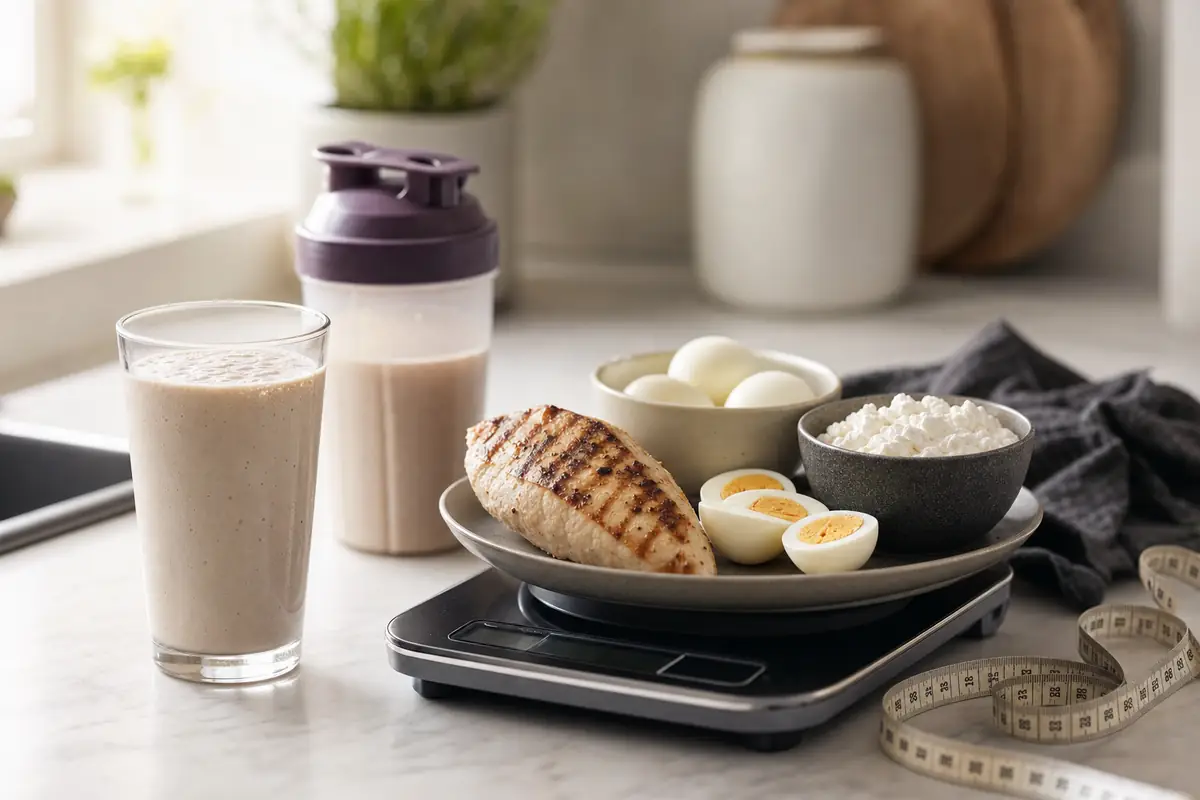 Shake proteine, peshore kuzhine dhe ushqime proteinike — proteina për dobësim
